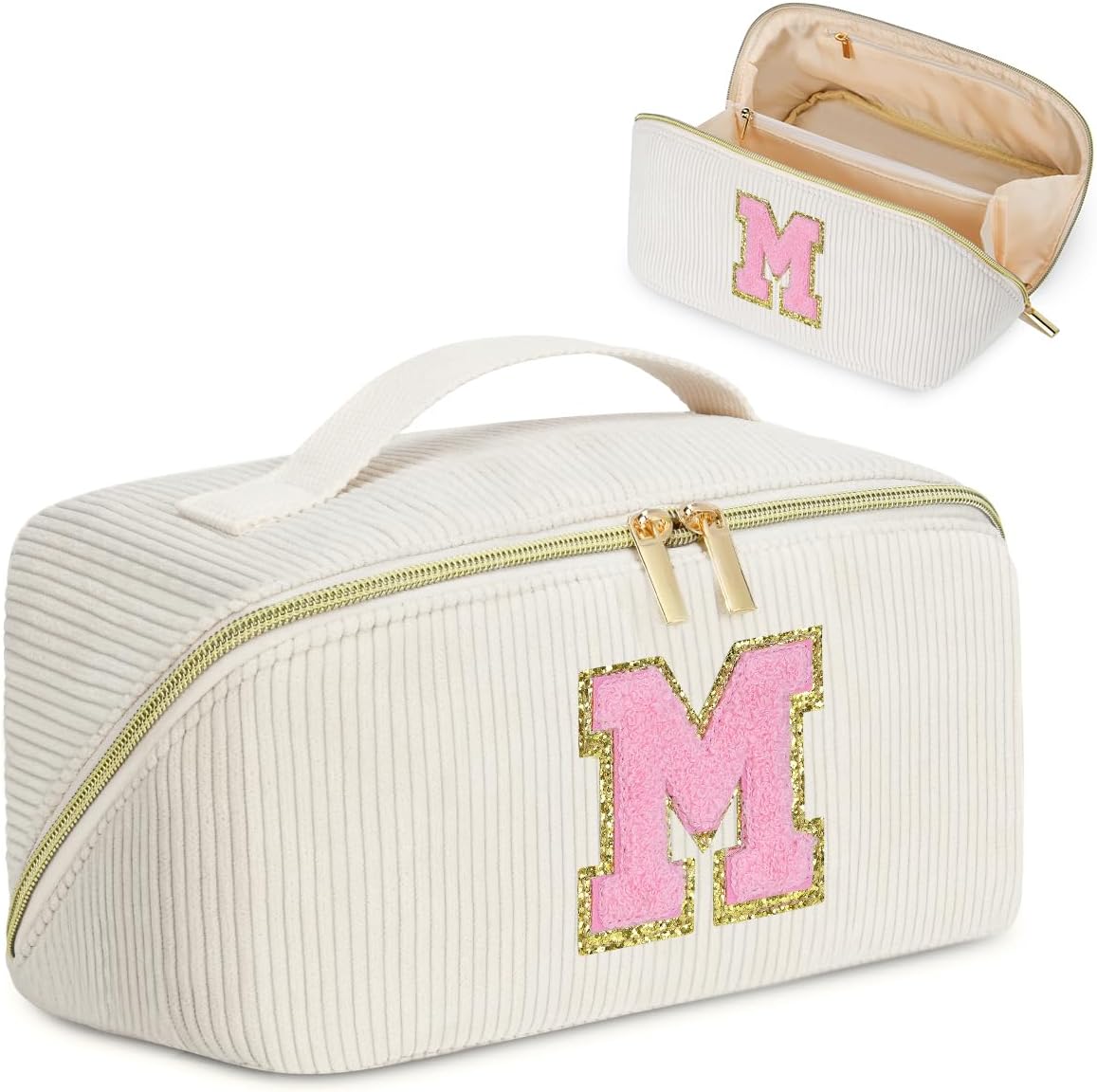 DTBG Bolsa de cosméticos de viaje de gran capacidad, Beige, Medium (3