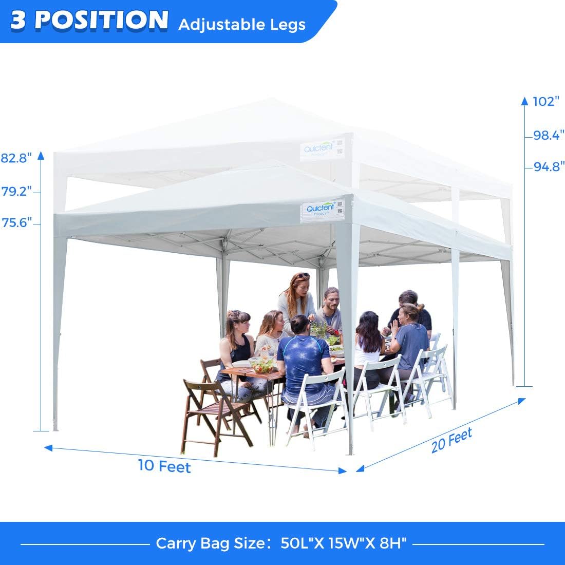 Quictent Toldo desplegable de privacidad de 10 x 20 pies con paredes laterales, tienda de campaña fácil de instalar para fiestas, toldo plegable