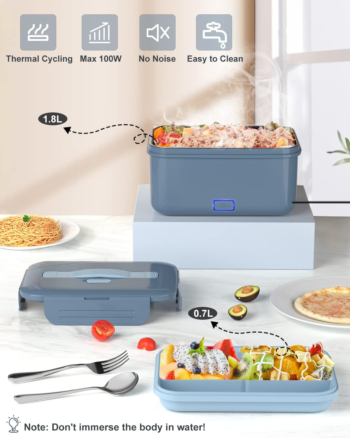 Fiambrera eléctrica calentador de alimentos, calentador de alimentos portátil de alta potencia de 100 W, lonchera térmica para adultos