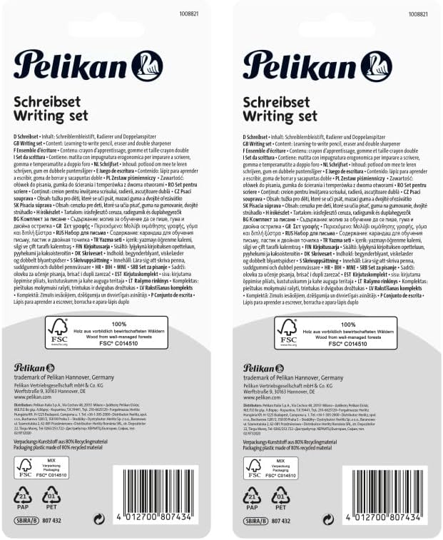 Pelikan 807432 juego de iniciación con lápiz aprendiendo a escribir, borrador y sacapuntas