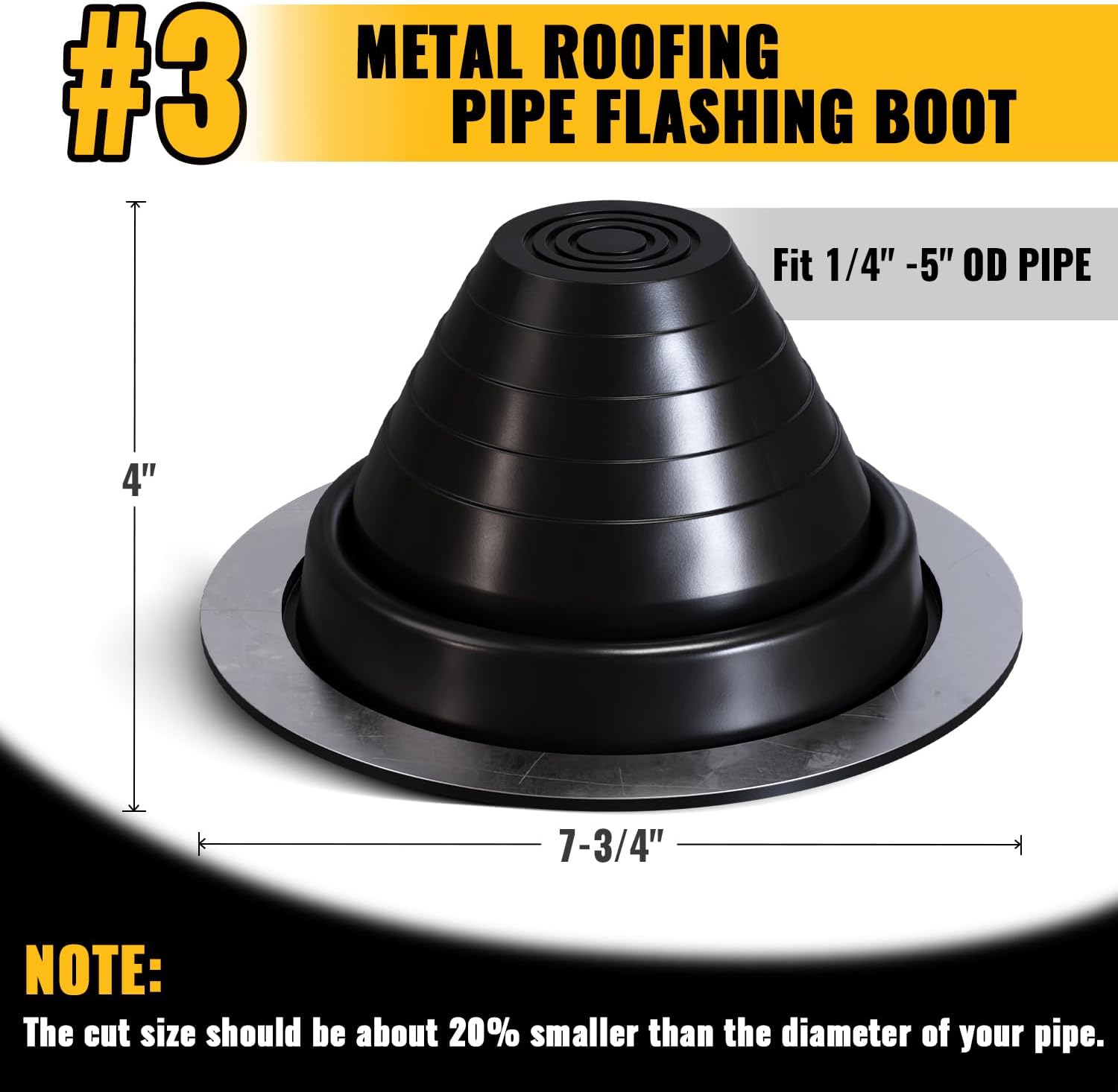 VIVIDA #3 – Bota de metal para tubería de techo, funda de ventilación intermitente de tubo EPDM, funda de tubo flexible para tubería de diámetro