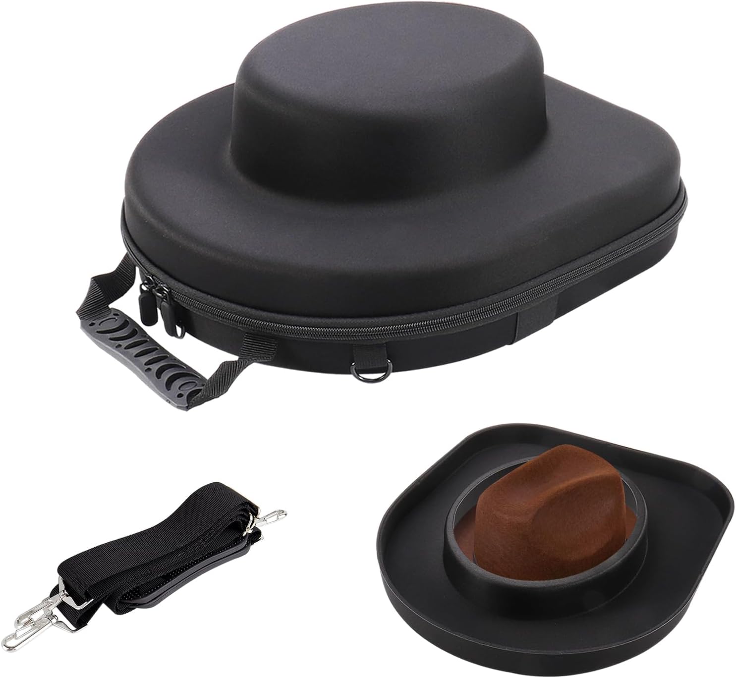 Estuche de viaje para vaquero, Fedora, Panamá, caja rígida para sombrero de viaje, equipada con asa de transporte, correa para el hombro, correa de