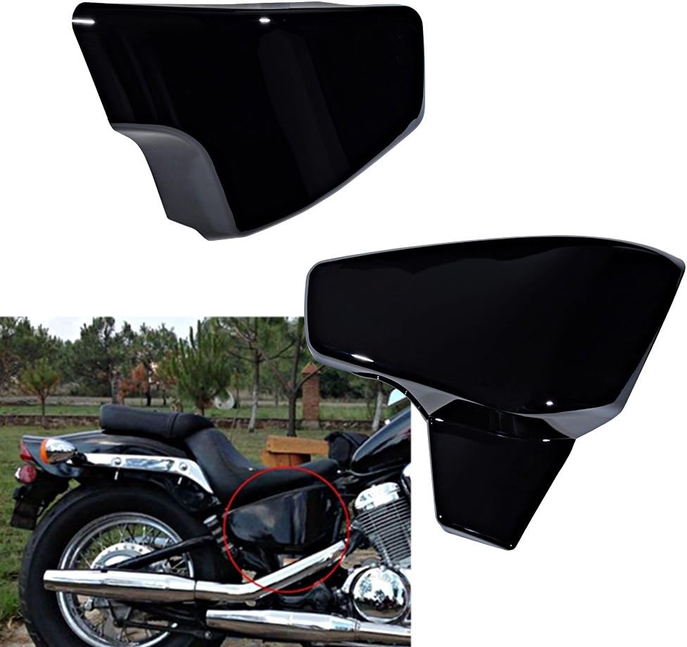 Cubierta lateral izquierda derecha de batería negra brillante compatible con Honda 1999-2008 VLX 600 1999-2007 VT 600 C CD Shadow VLX Deluxe