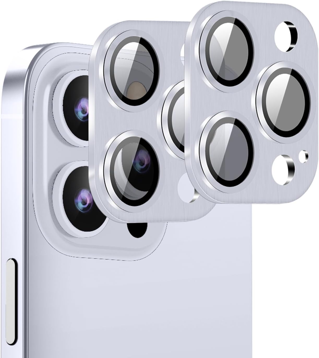 Plata Paquete de 2 Protector de lente de cámara para iPhone 15 Pro  15 Pro Max, cubierta de cámara de vidrio templado Ultra HD 9H, compatible con