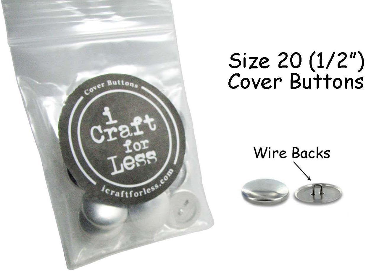 I Craft for Less – Botones de tamaño 20 (12″) para cubrirautocubrir botones con respaldo de alambre, cantidad de 25 unidades (con herramienta de