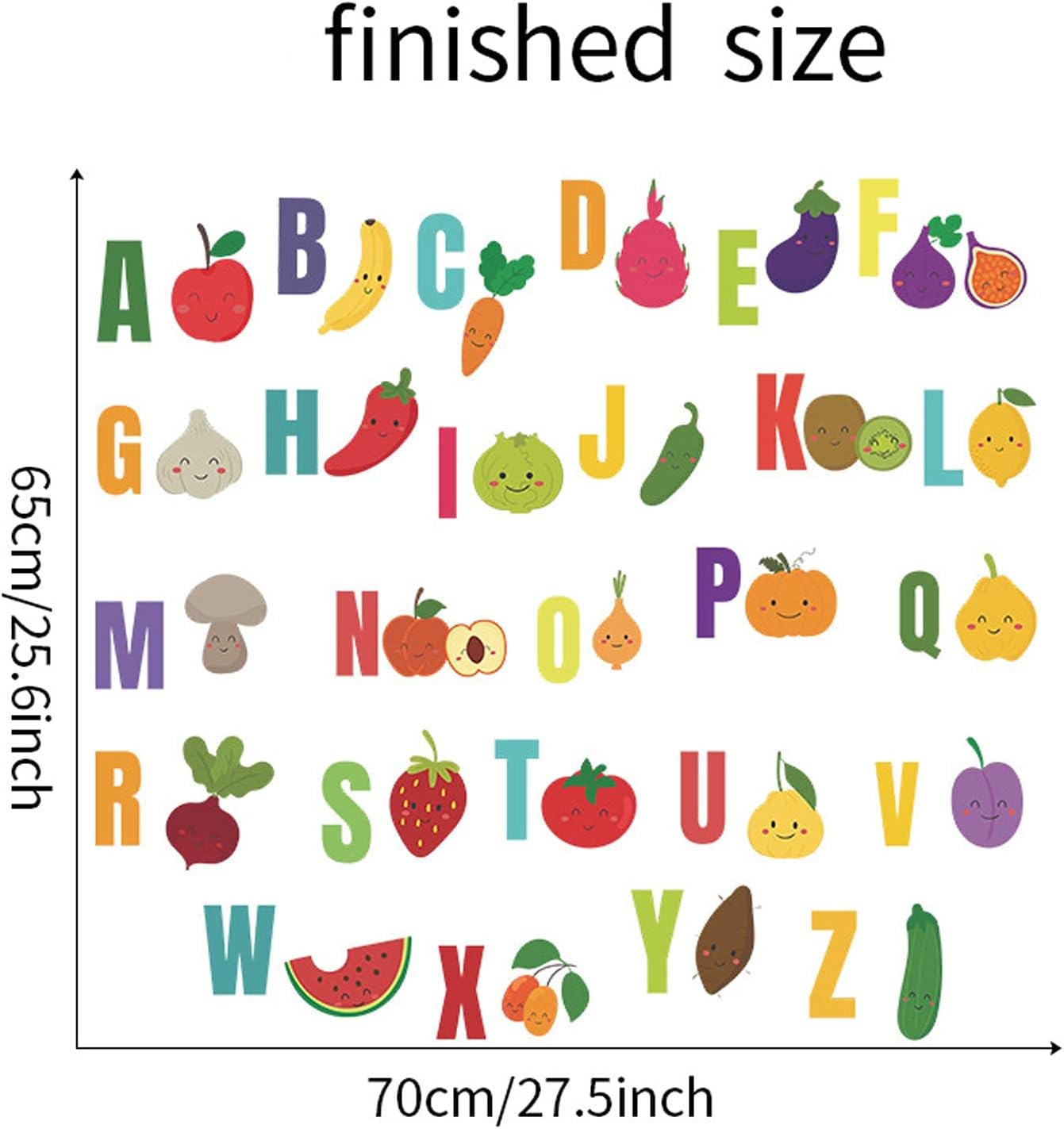 BIBITIME Calcomanías del alfabeto educativo para bricolaje, frutas, manzana, plátano, zanahoria, A, B, C, Z, letras para escuela, guardería,