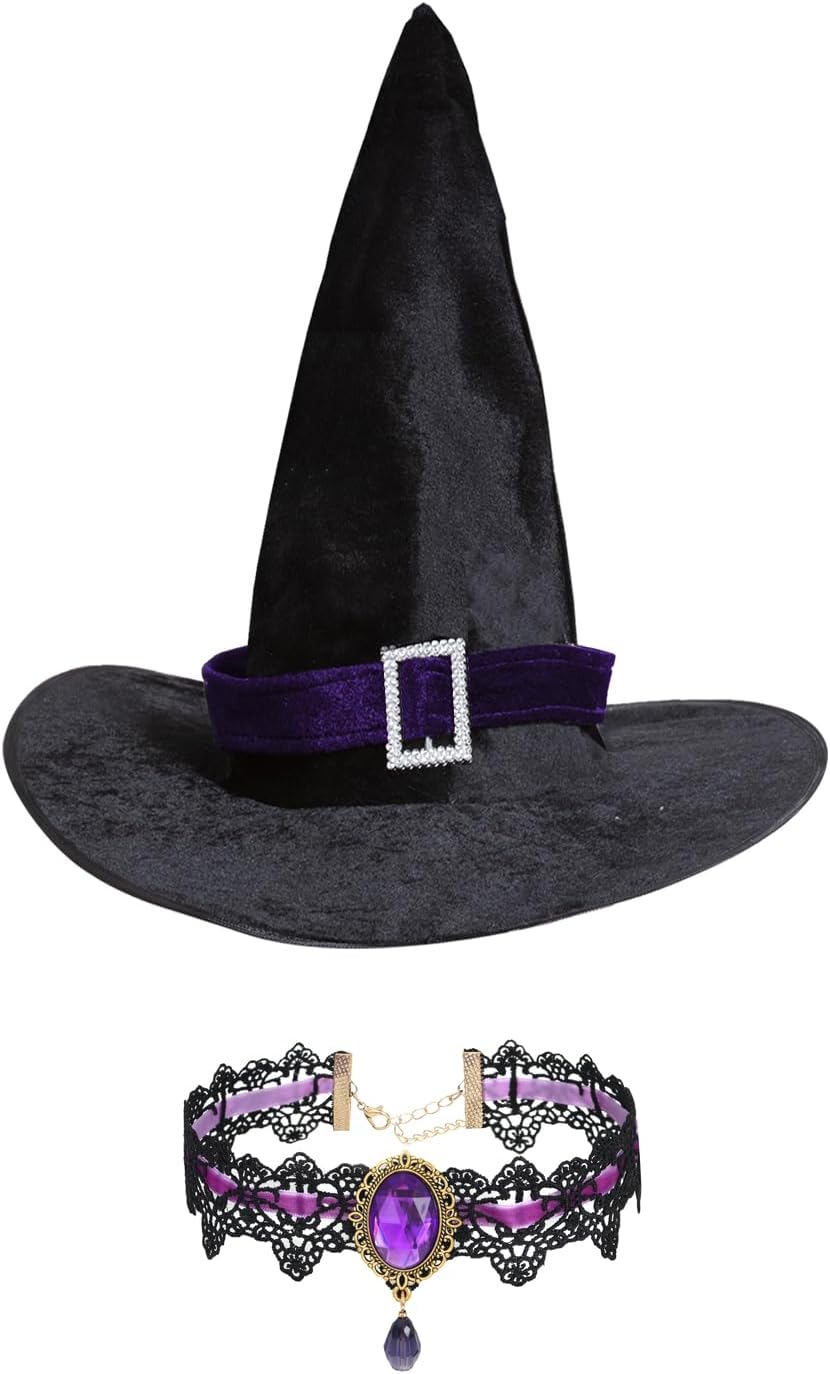 Sombrero de bruja con accesorio de disfraz para fiesta de Halloween
