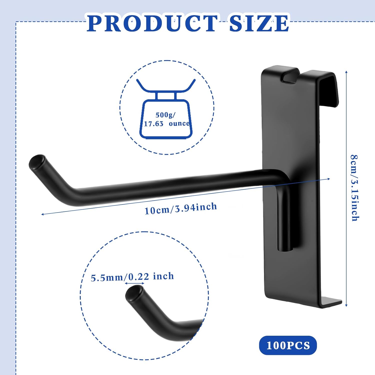 Zonon 100 ganchos de rejilla para pared, ganchos de rejilla de metal, accesorios de pared para venta al por menor, garaje, tienda, comercial, panel