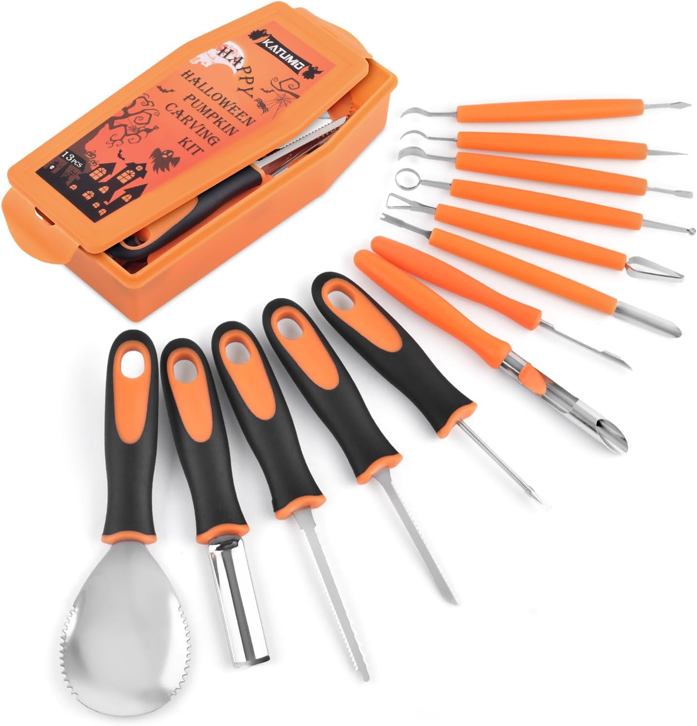 KATUMO Herramienta de tallado de calabaza, kit de corte de calabaza resistente de 13 piezas con herramientas de escultura de detalles profesionales,
