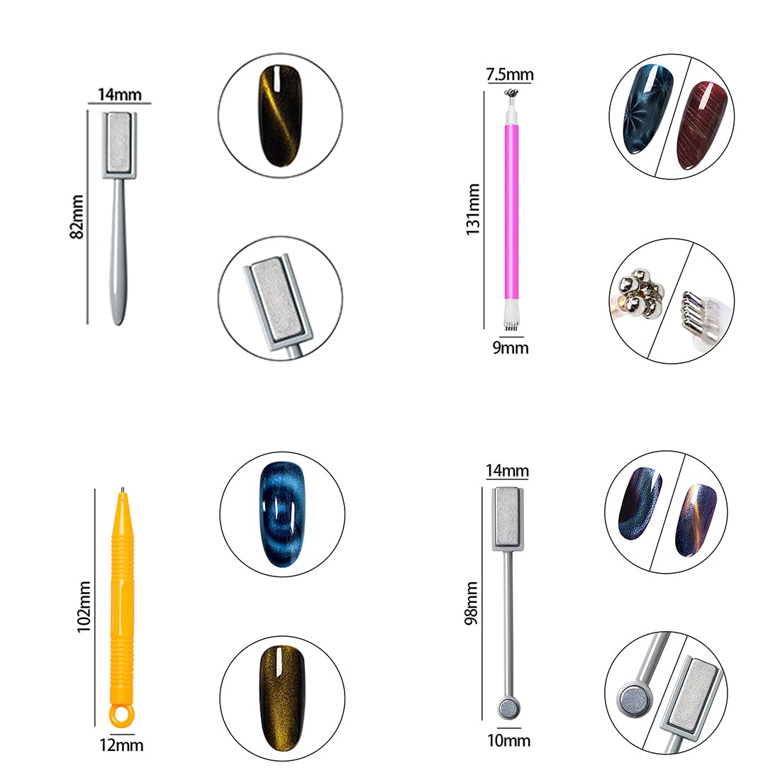 Juego de herramientas magnéticas de uñas de 16 piezas, placa magnética, bolígrafo magnético, imán de doble extremo, varita magnética para ojos de