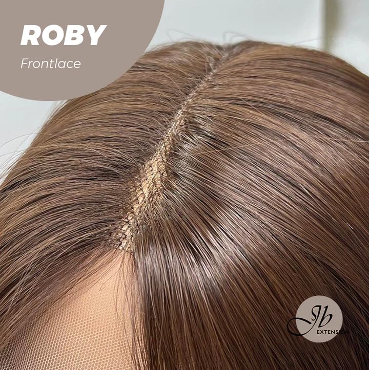 ROBY – Peluca de encaje frontal marrón lacio para mujer, densidad 150, pelucas sintéticas naturales para uso diario (pelucas de cabello natural)