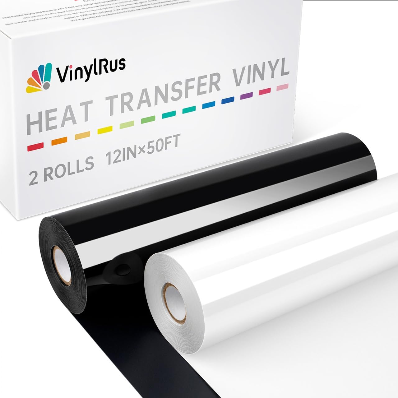 Vinilo de transferencia de calor, rollo de vinilo para planchar en blanco y negro de 12 pulgadas x 50 pies para camisas, vinilo HTV para Silhouette