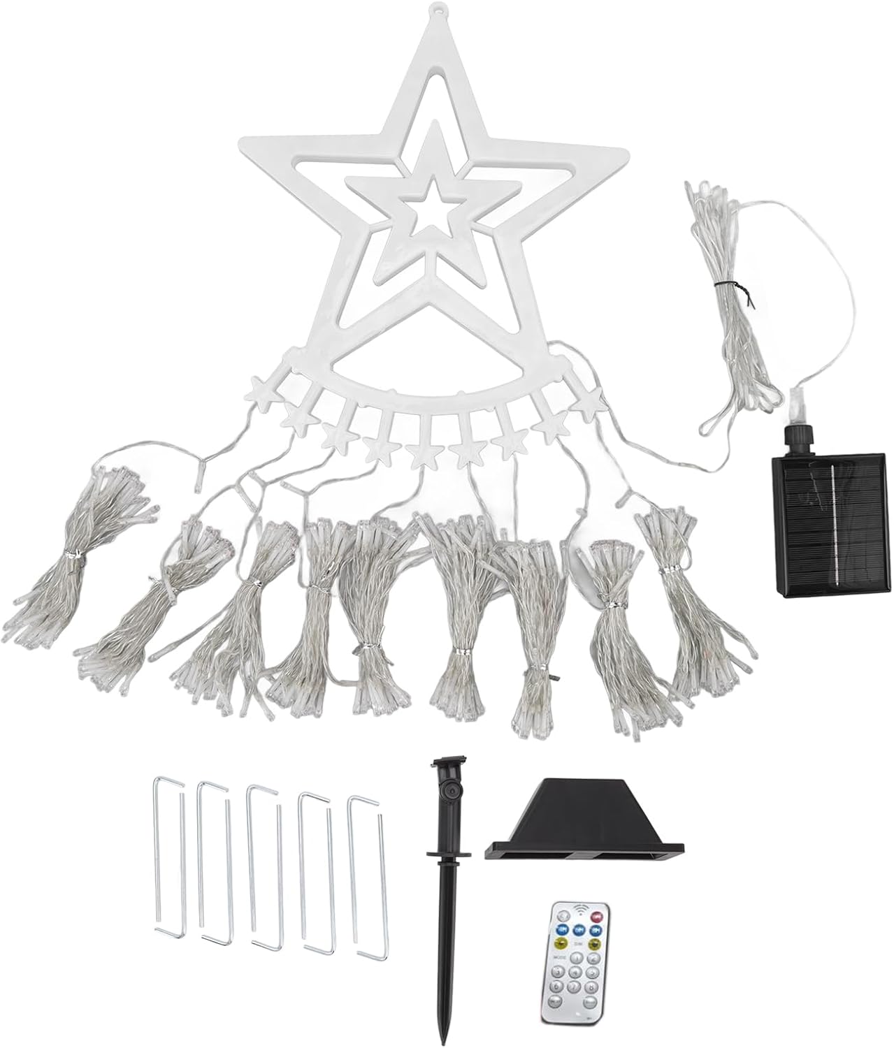 VTOSEN Luces solares de cascada para árbol de Navidad, 8 modos de luces impermeables con control remoto para exteriores, tira de luces solares,