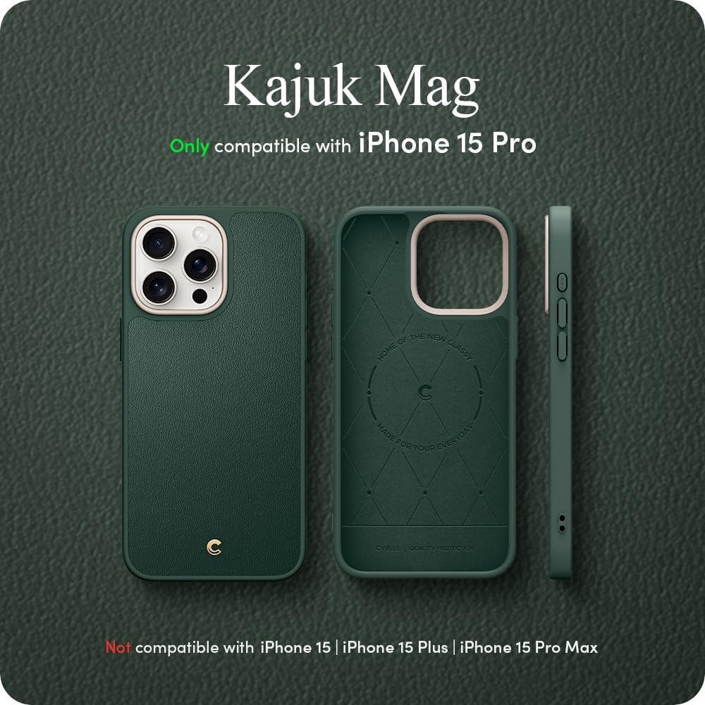 CYRILL Kajuk Mag – Funda de cuero compatible con iPhone 15 Pro (2023), funda de cuero vegano de alta calidad con forro protector de microfibra para