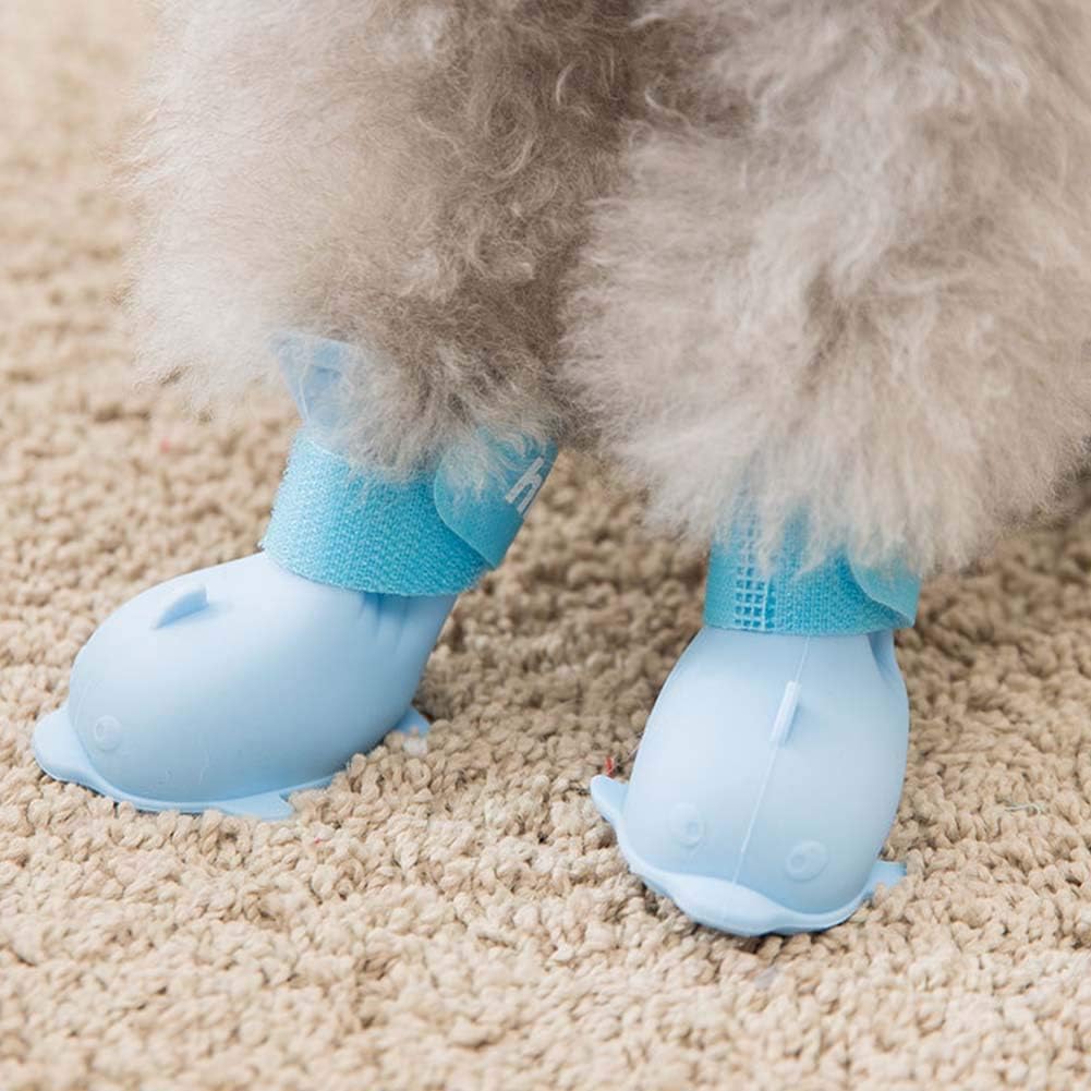 4 botas impermeables para perro, zapatos para perro para nieve y lluvia, peluche de Pomerania, bichón y cachorro (azul, S)