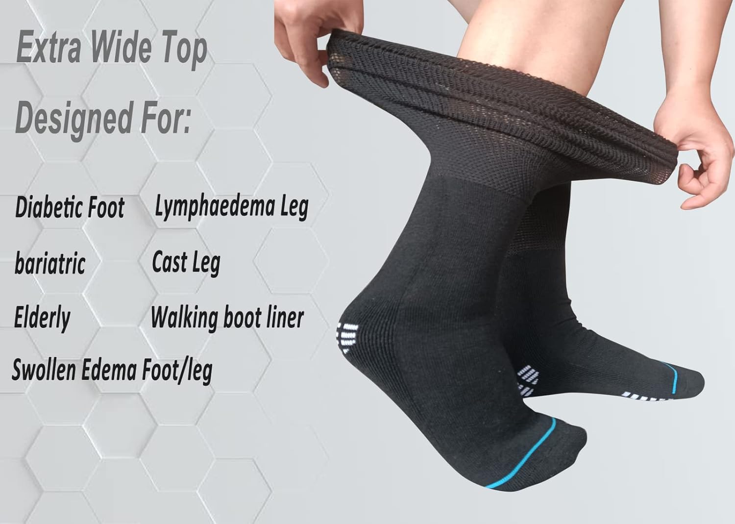 Calcetines extra anchos para diabéticos bariátricos para hombres y mujeres, calcetines de linfedema fundido para tobillo hinchado del pie, 2 pares