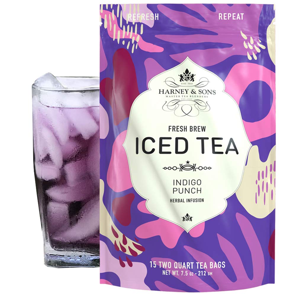 Harney & Sons Indigo Punch – Bolsas de té helado de hierbas, con ct, flor de guisante de mariposa, 15 unidades (paquete de 1)
