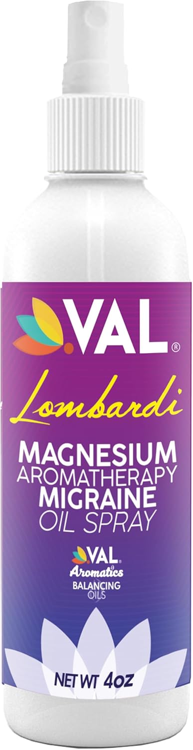 VAL Lombardi – Spray de aromaterapia de magnesio con menta y aceites esenciales, comodidad rápida para la tensión de la cabeza, fabricado en Estados
