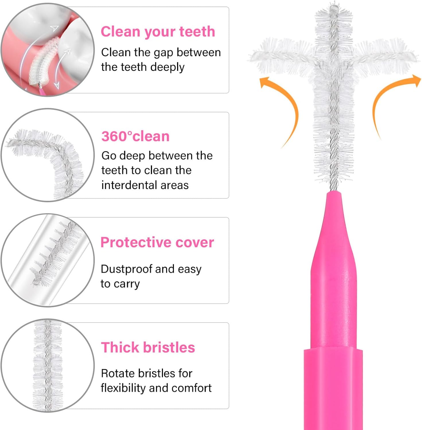 LALAFINA 100 piezas limpiador interdental cepillo limpiador de dientes, llaves limpiadoras para aparatos ortopédicos, cepillo limpiador de cepillos