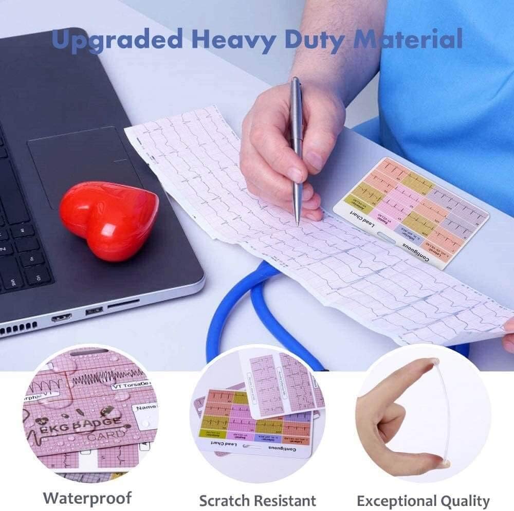 EKG – Juego de 3 tarjetas de identificación cardíaca, tarjeta de identificación Stemi, tarjeta de interpretación de telemetría de ECG, amigo de