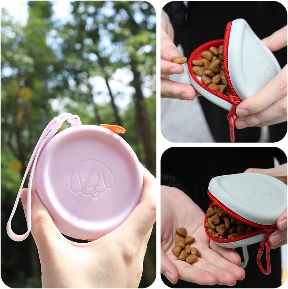 WALLFID Bolsa pequeña de silicona para perros, con clicker de entrenamiento de mascotas, bolsa de senderismo para perros y gatos, tamaño de