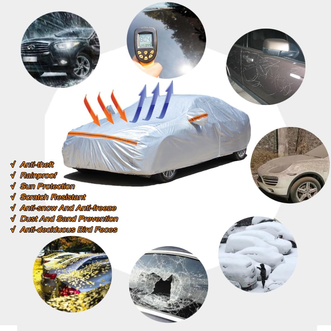 KEYOOG La funda completa de 6 capas para automóvil es impermeable para todo tipo de clima, universal en todas las estaciones, prevención de nieve,