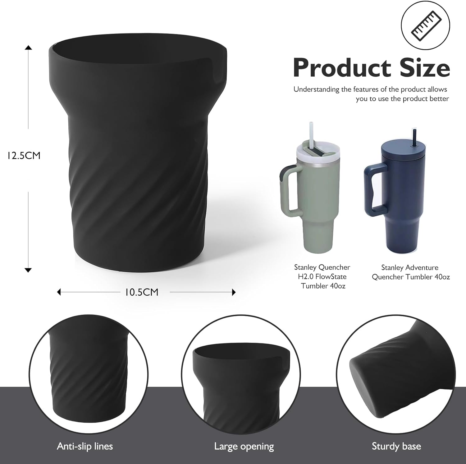 Juego de tapones a prueba de derrames y funda de silicona para vaso Stanley Quencher H2.0 FlowState de 40 onzas, incluye 1 funda para botas, 1 tapa