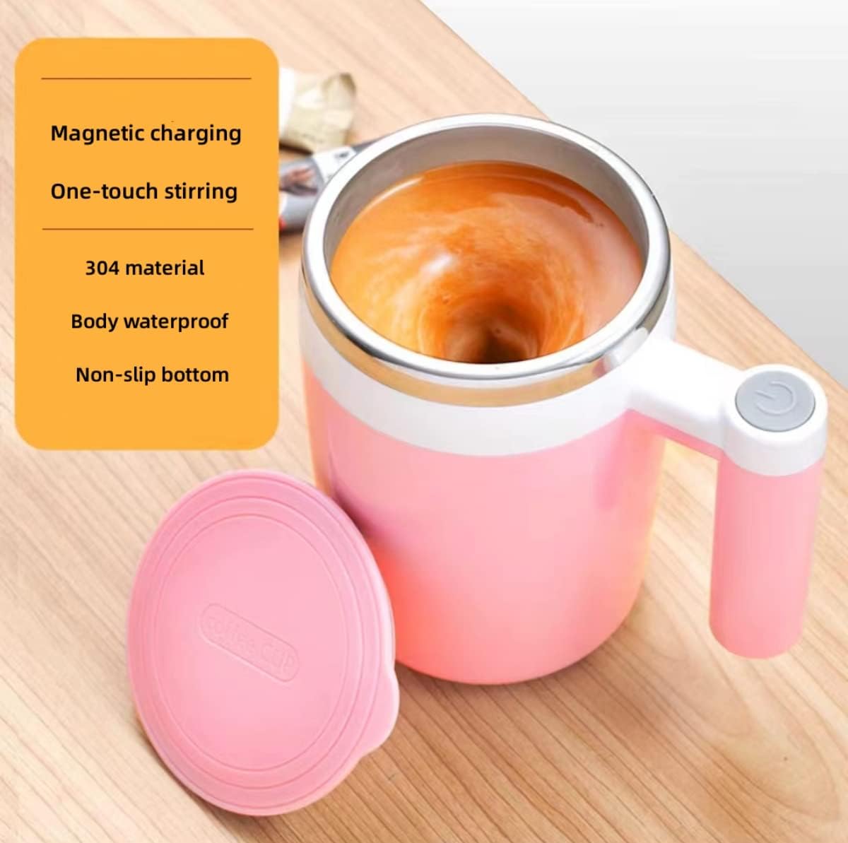 KittBaby – Taza de café autoagitable, taza mezcladora magnética automática de acero inoxidable recargable para café, té, leche y cacao, taza