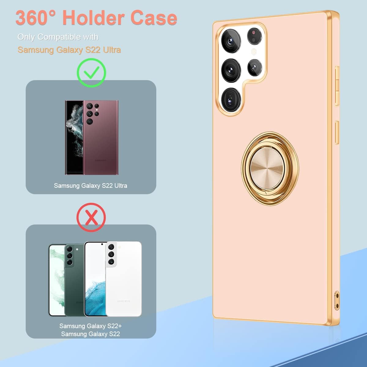 Fingic Funda para Samsung Galaxy S22 Ultra, Galaxy S22 Ultra con soporte de anillo de 360  con soporte de anillo de 360  Soporte magnético Soporte