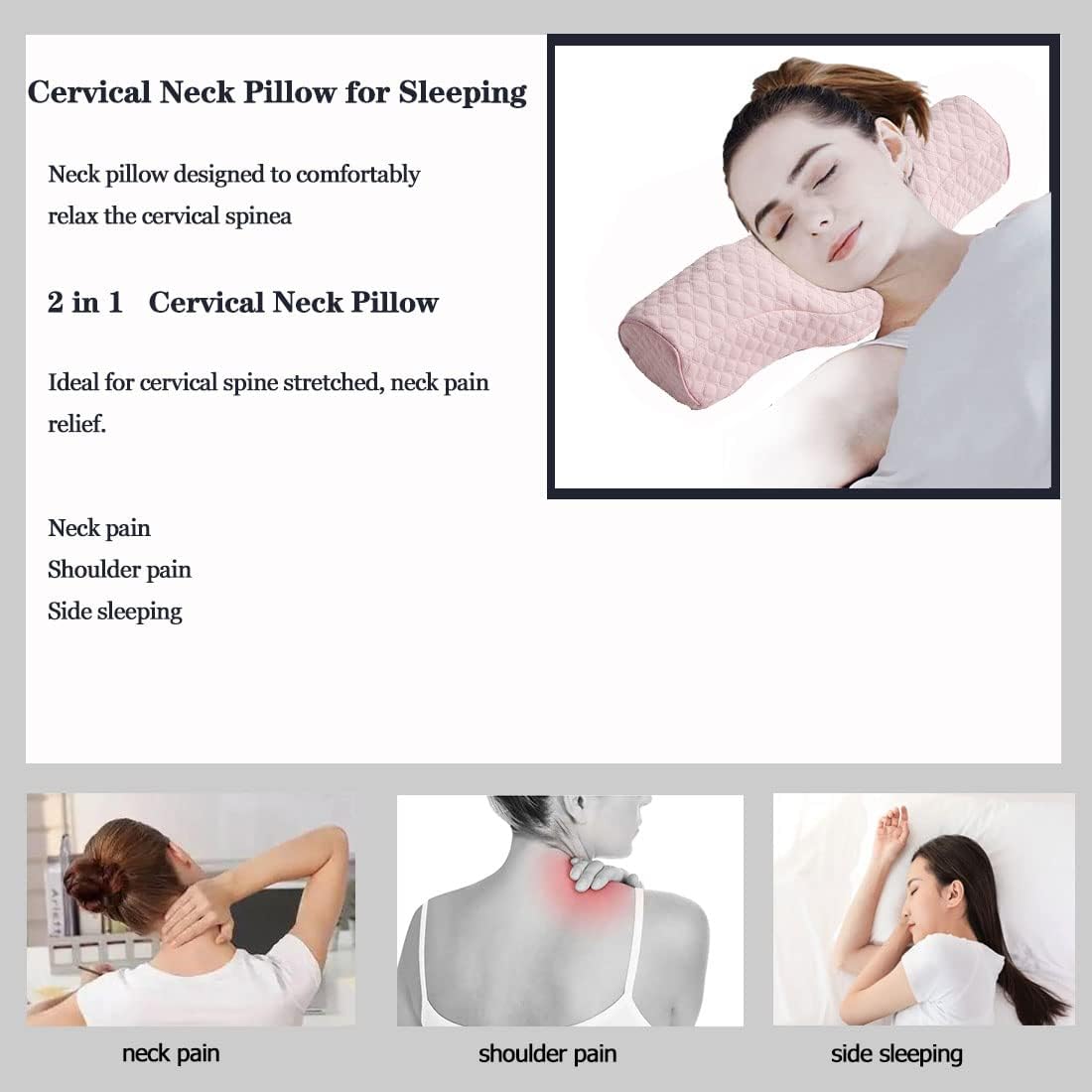 Almohada cervical para el cuello para aliviar el dolor de dormir, almohada cervical de espuma viscoelástica para aliviar el dolor de cuello rígido,