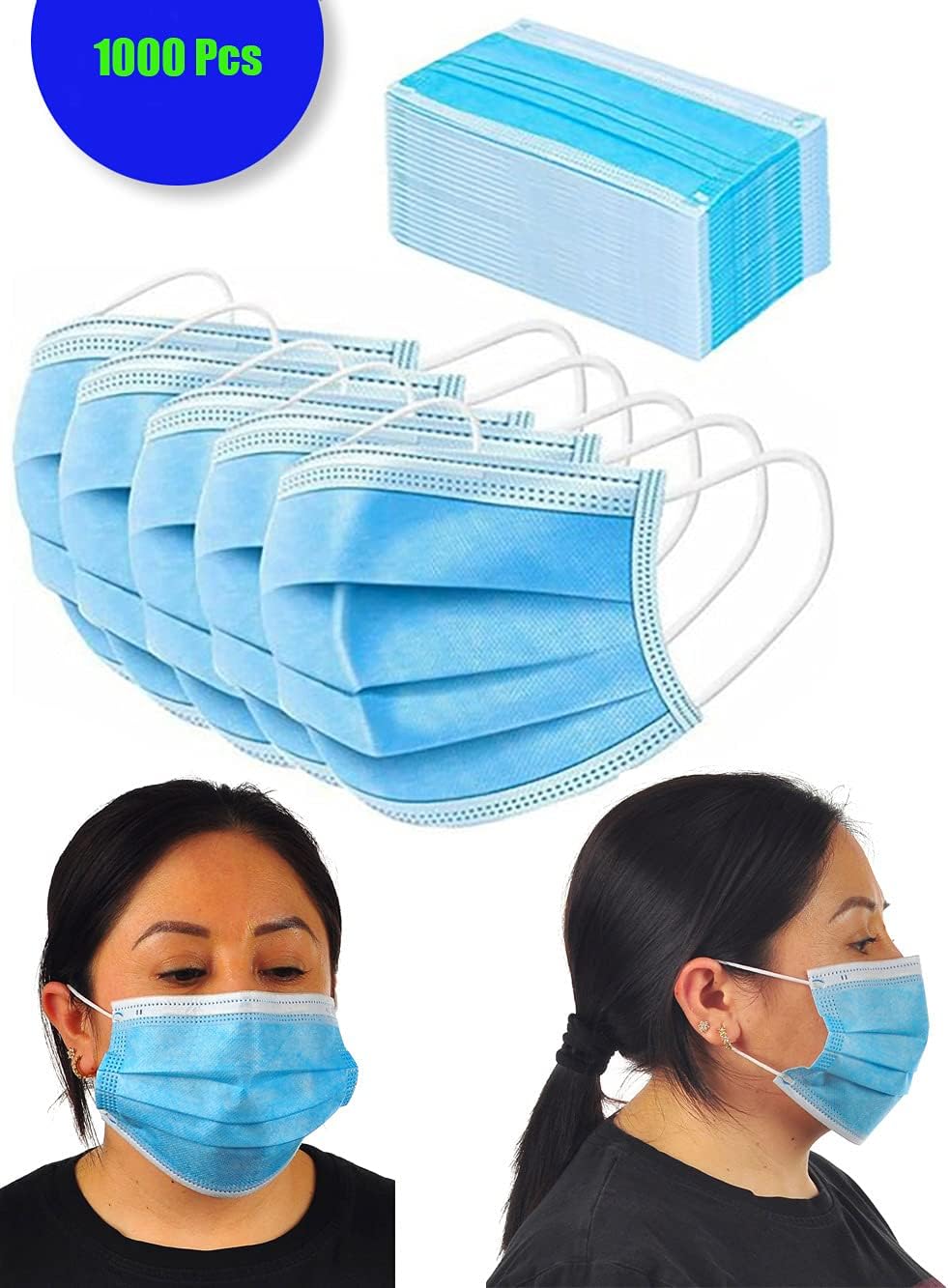 2000 máscaras faciales desechables azules, 2,000 protectores de 3 capas, transpirables, cómodas, cubiertas para la narizboca para el hogar y la