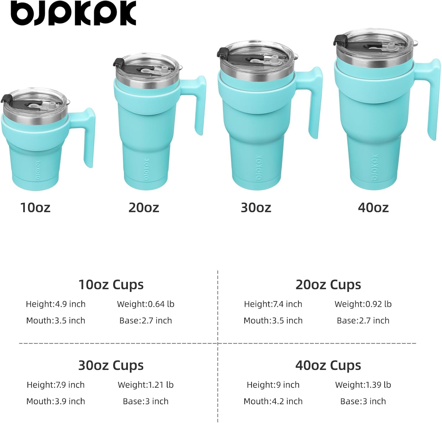 BJPKPK Vaso con asa, vaso de acero inoxidable de 10 onzas con tapa y pajita, tazas de café aisladas, turquesa