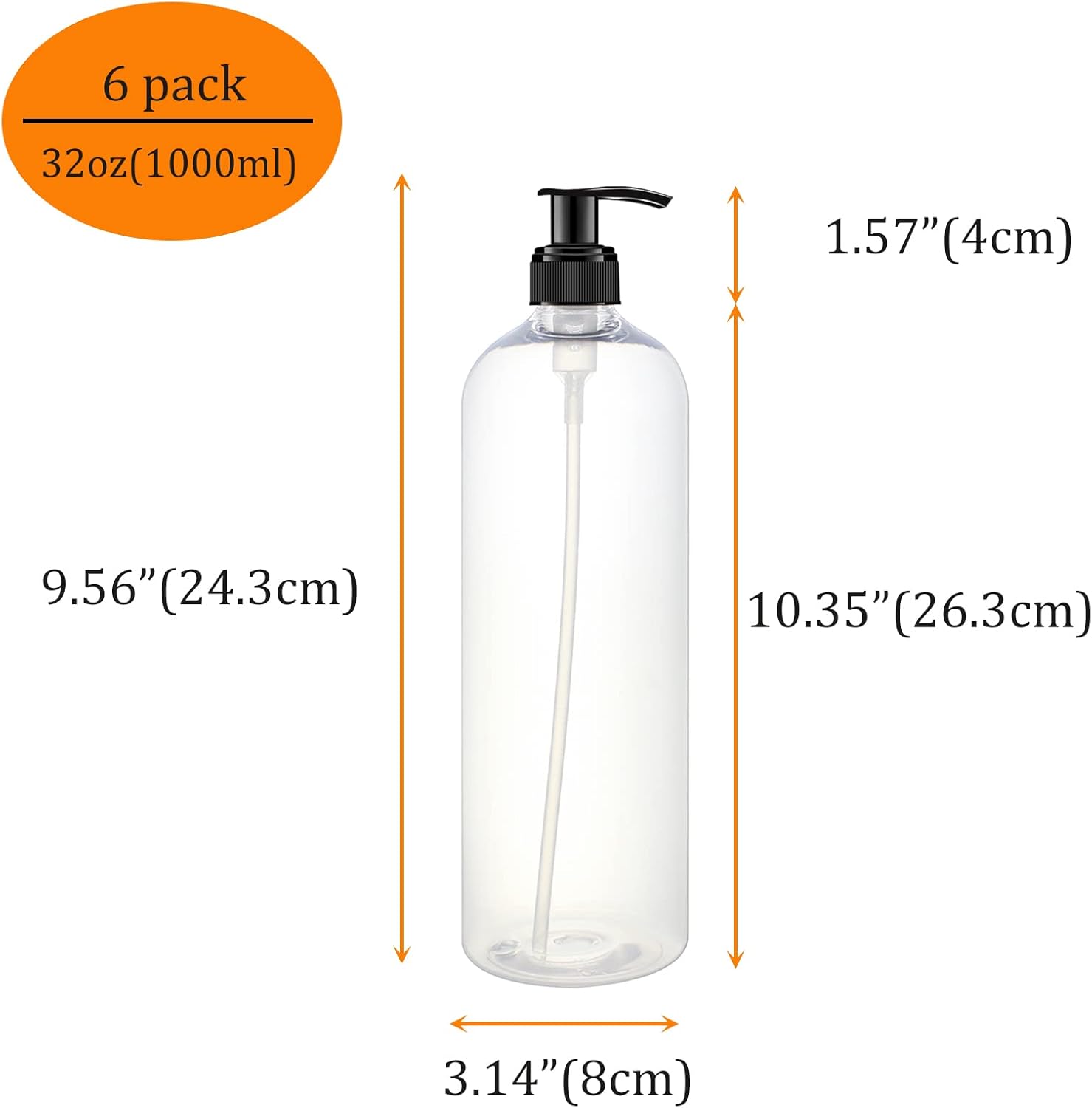 Paquete de 6 botellas dispensadoras de champú y acondicionador de 32 onzas con bomba para acondicionador, jabón, lociones, dispensador de botellas