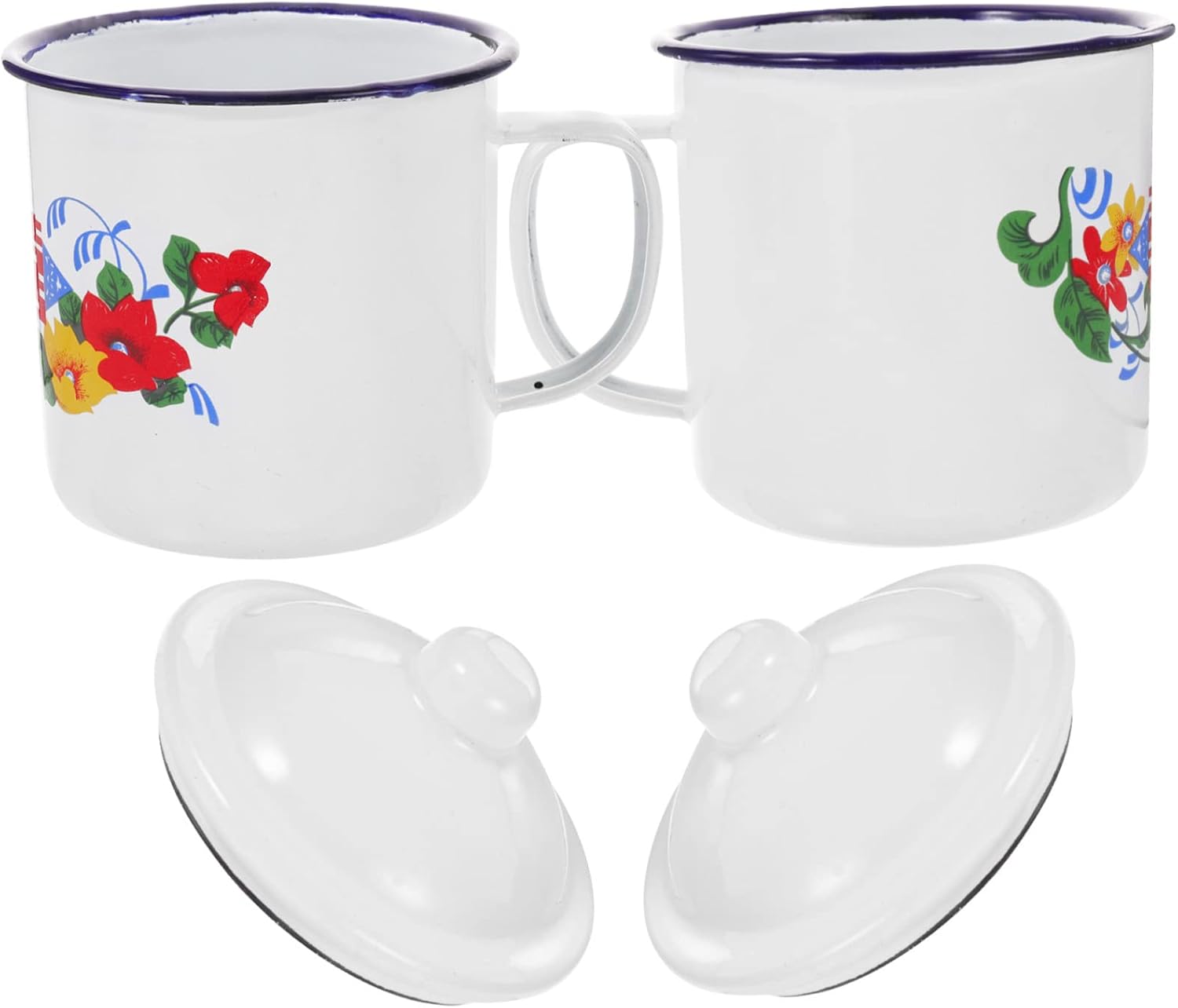 Abaodam 4 uds Taza de esmalte rojo Taza de café para fiesta, tazas de bebida de campamento, taza de té con patrón de flores, taza de esmalte retro,