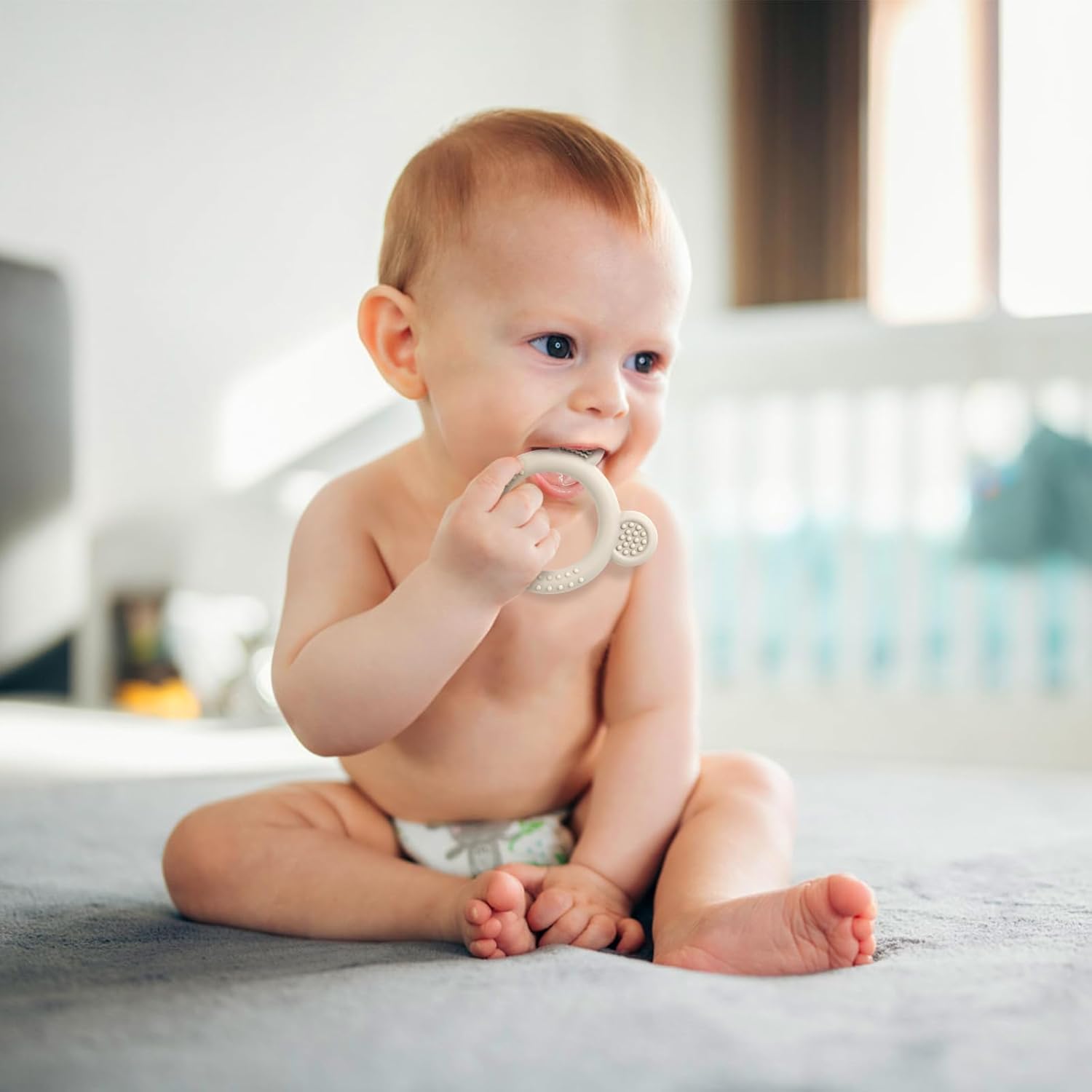 Juguetes para la dentición para bebés de 0 a 6 meses, paquete de 3 juguetes de silicona para bebés de 6 a 12 meses, sin BPA, suave, texturizado,
