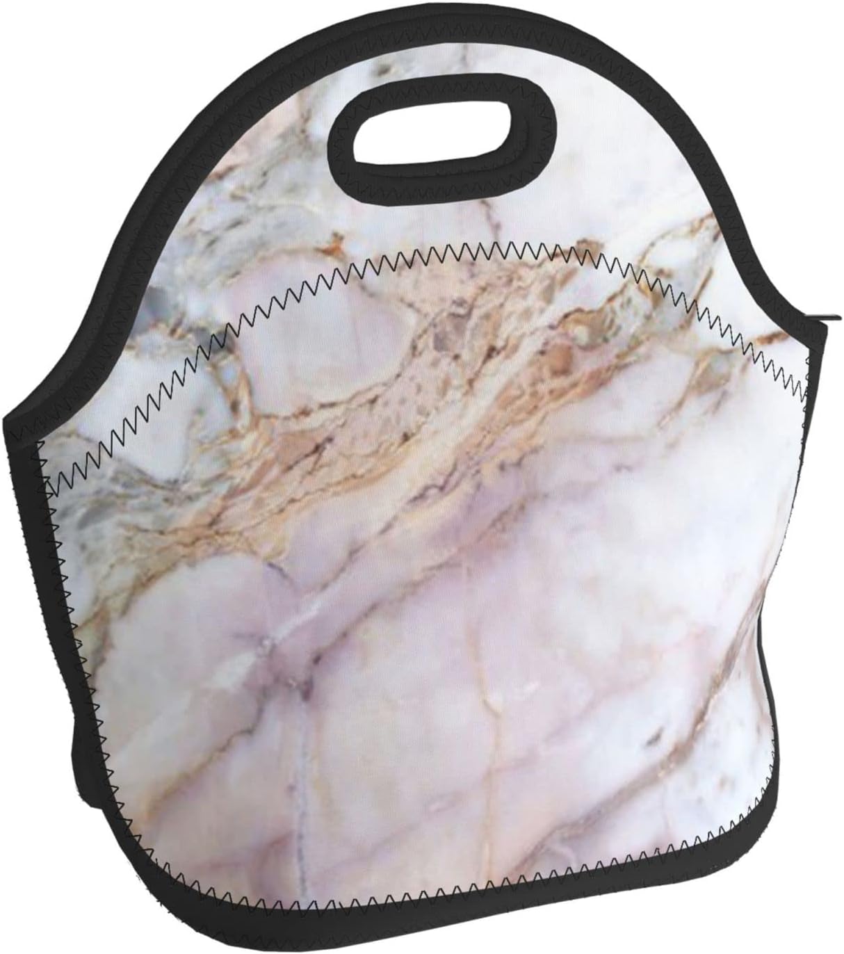 Bolsas de almuerzo de neopreno impresas con patrón de mármol rosa y blanco, bolsa de almuerzo con aislamiento térmico reutilizable, hielera térmica