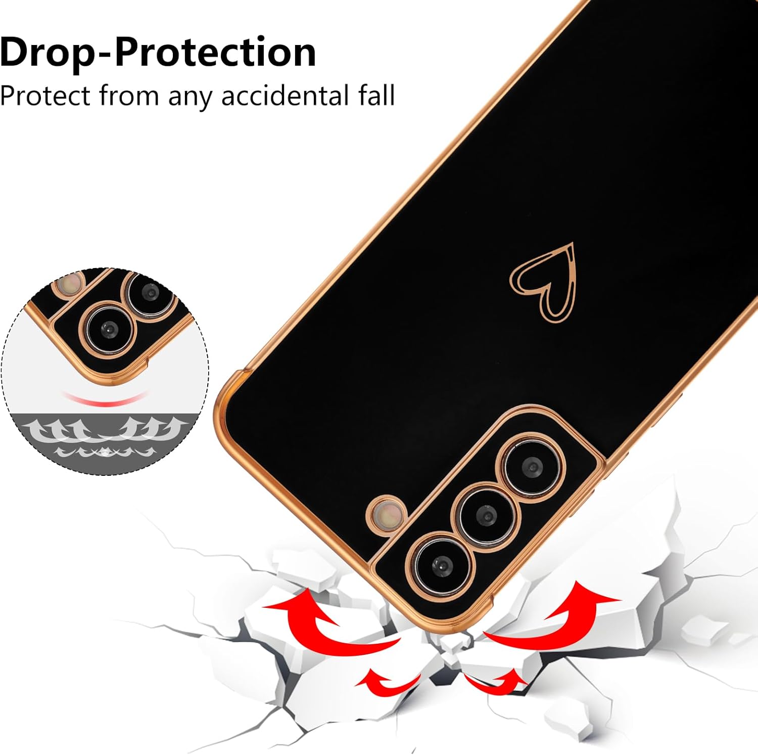 ZTOFERA Funda diseñada para Samsung Galaxy S21 Plus 5G, bonito borde chapado con patrón de corazones de amor con protección para lente de cámara,