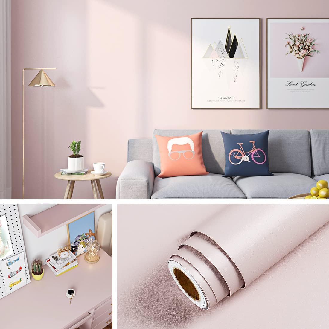 Livelynine Papel tapiz rosa pastel para dormitorio, habitación de niñas, niños y mujeres, papel adhesivo rosa mate para armarios, escritorio, papel