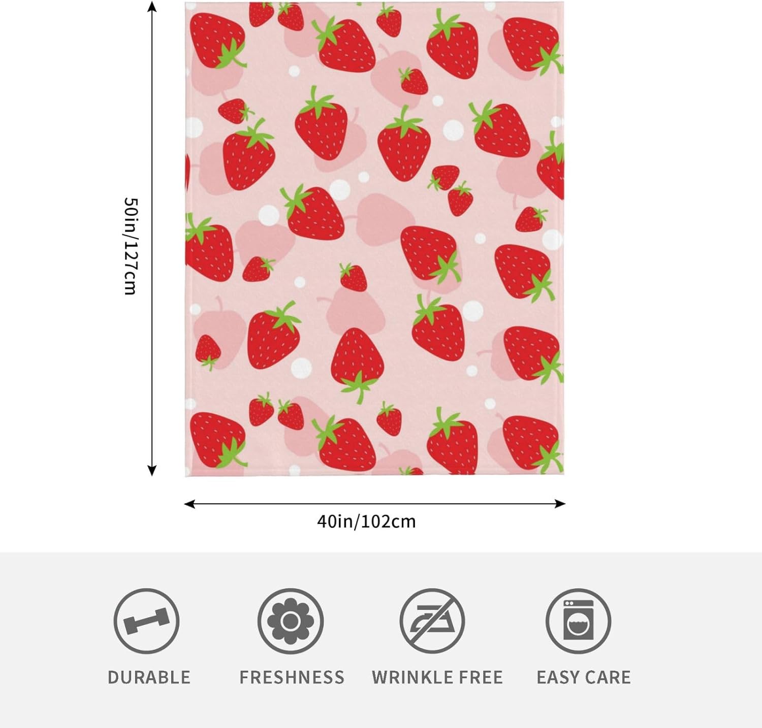 Manta de fresa para mujer, suave manta de forro polar de verano, lavable, manta ligera de viaje para sofá, cama, sillón durante todas las