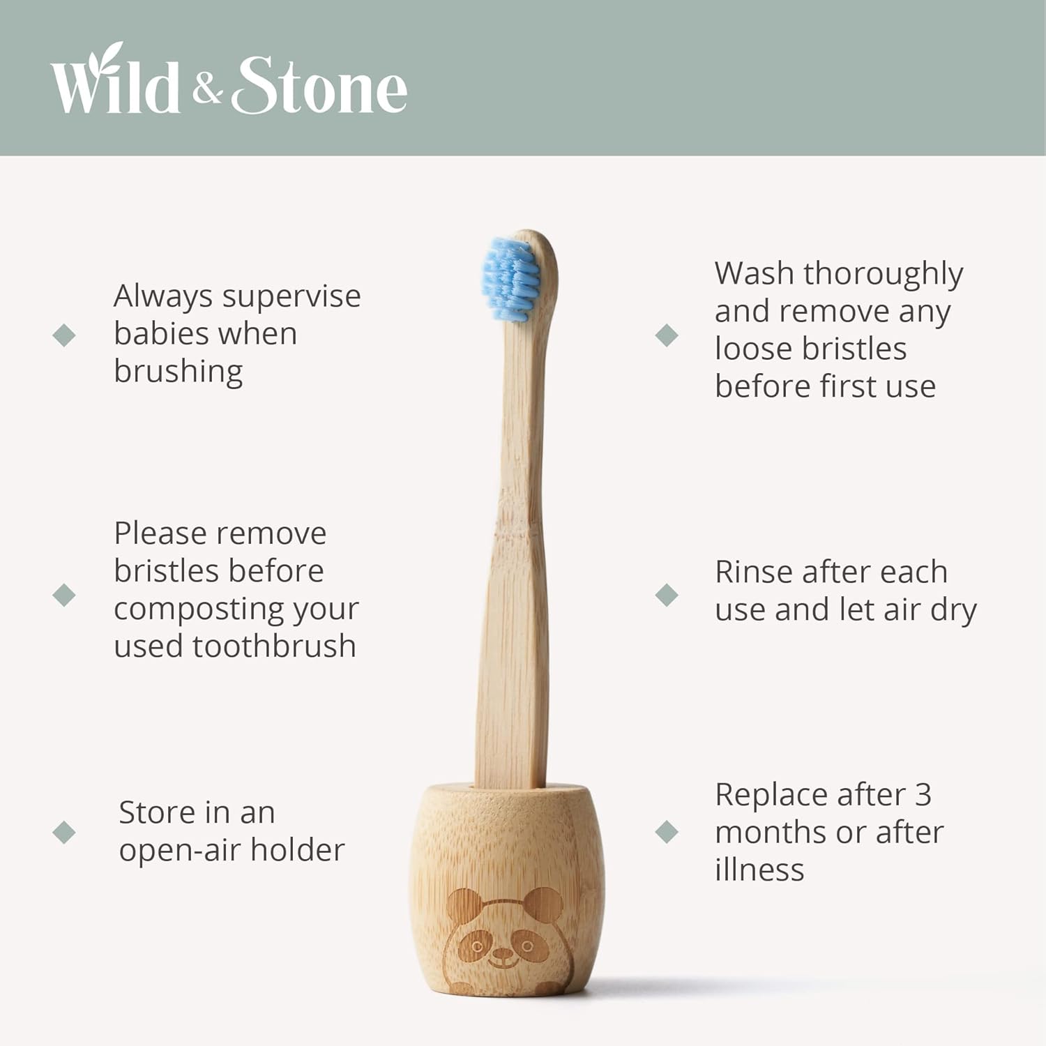 Wild & Stone Cepillos de dientes orgánicos de bambú para bebés, paquete de 4, cerdas suaves, mango 100% compostable, sin BPA, cepillos de dientes