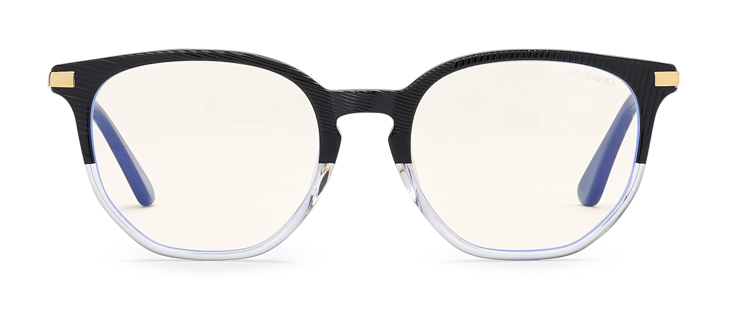 Bollé Seguridad – BARCELONA, Gafas de Seguridad con Bloqueo de Luz Azul, Acetato Gradient negro y cristal con oro, lentes PC Plano