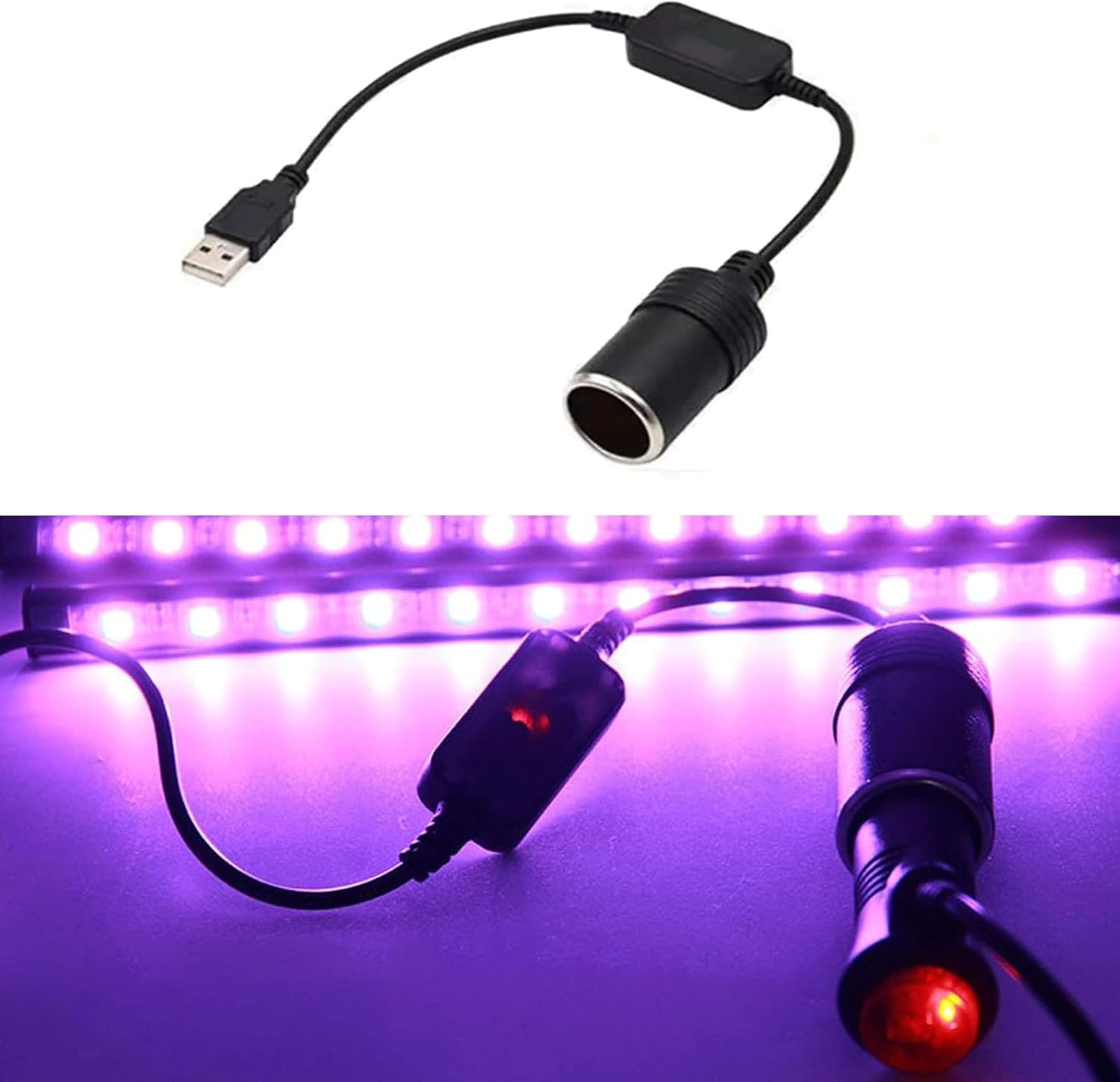 Adaptador USB para encendedor de cigarrillos de automóvil, 11.4 pies, de plástico, impermeable, de 5 V a 12 V, conexión de grabadora de conducción