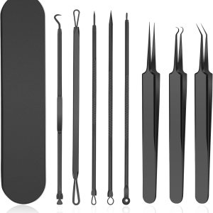 Removedor de puntos negros, 8 piezas de acero inoxidable, kit de herramientas de eliminación de manchas de puntos blancos, extractor de comedones Removedor de puntos negros, 8 piezas de acero inoxidable, kit de herramientas de eliminación de manchas de puntos blancos, extractor de comedones