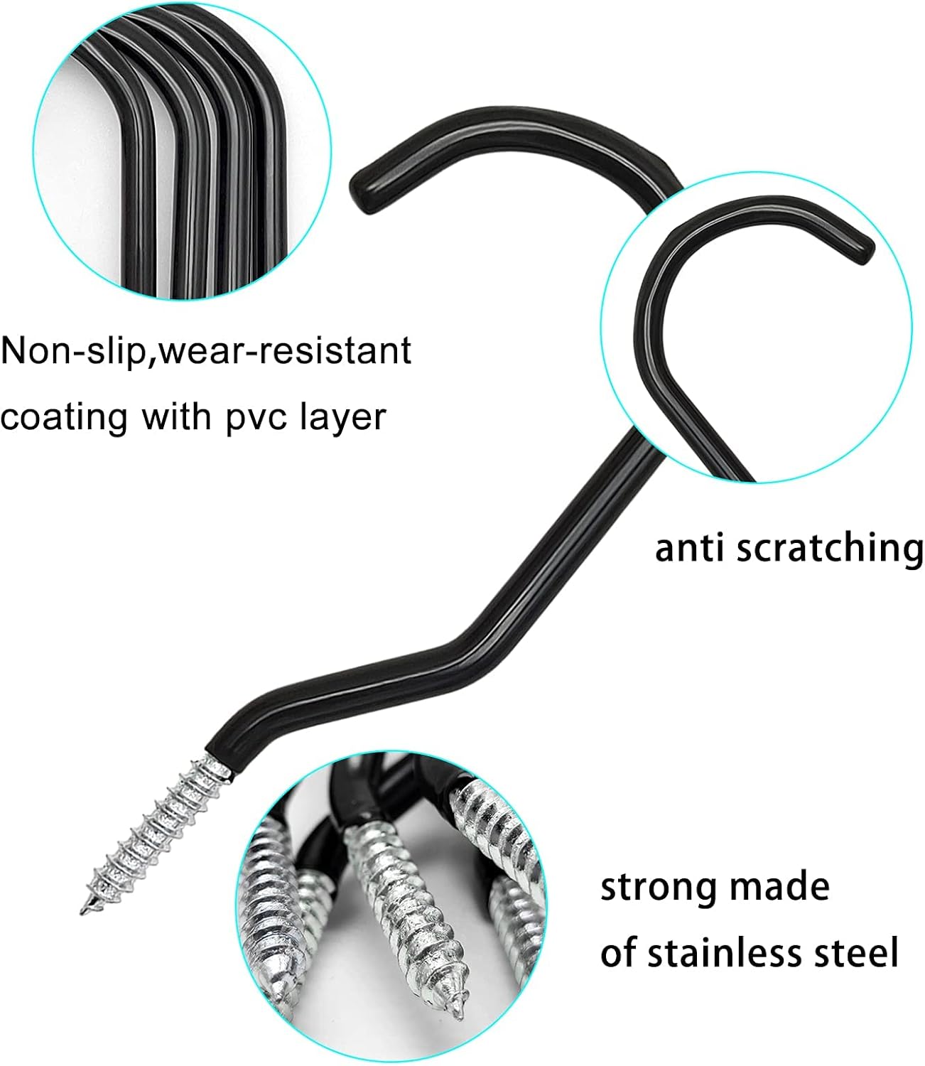 Menecor Ganchos de almacenamiento para bicicleta, 12 unidades, resistentes para montar en la pared, ganchos de tornillo grandes para pared, techo