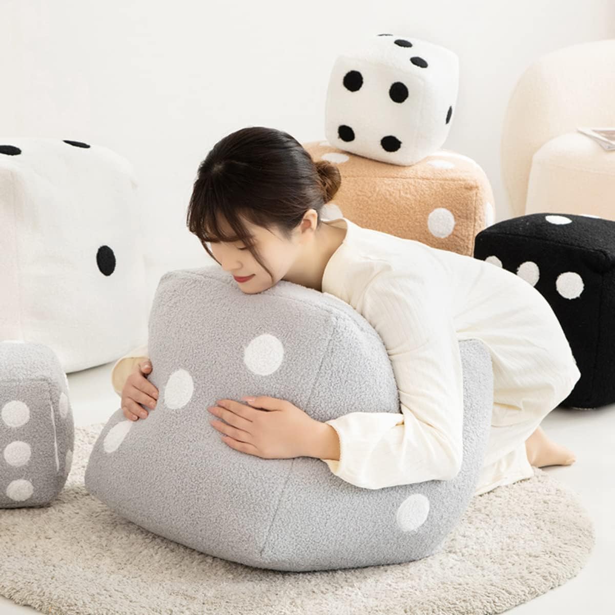 Creative Funny Simulation Dice Plush Pillow Cubic Cube Plush Pendant Dolls Stuffed Soft Sofa Back Cushion Creative Home Decor (Brown,20cm7.8 inch)