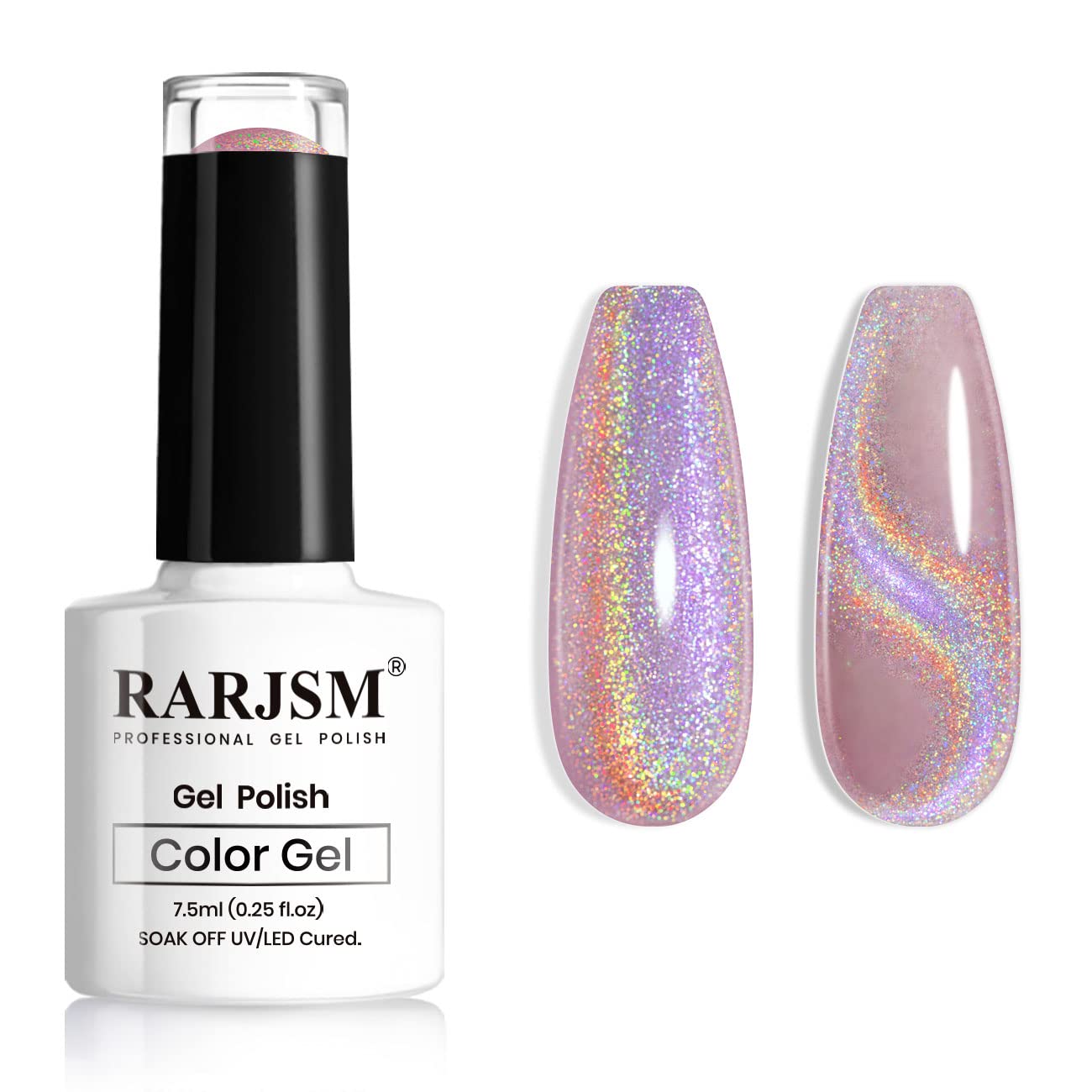 RARJSM Esmalte de uñas de gel de ojo de gato, gel magnético con purpurina de Galaxy Chameleon, color rosa, holográfico, para remojar con LED UV,