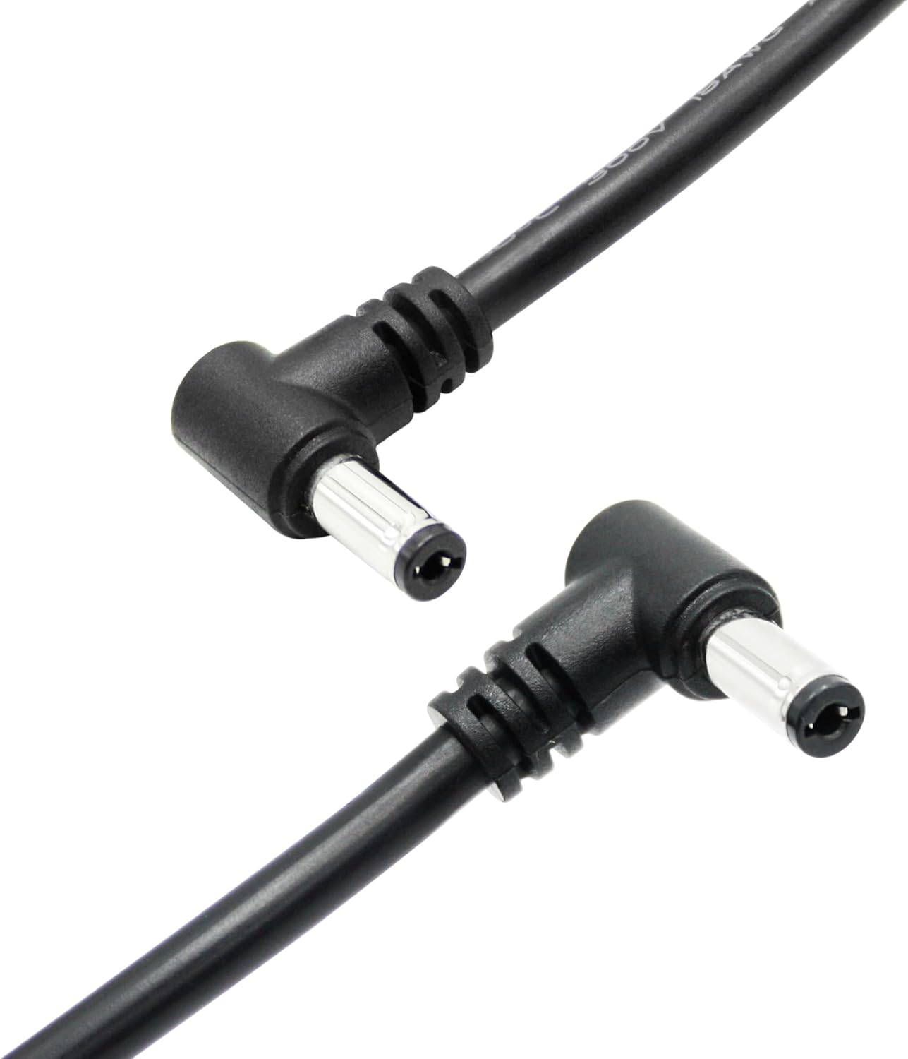Cable de extensión de ángulo recto CC macho a macho de 1.6 pies, 18 AWG, 90 grados CC, 0.217 in x 0.083 in, adaptador de conector de cable de