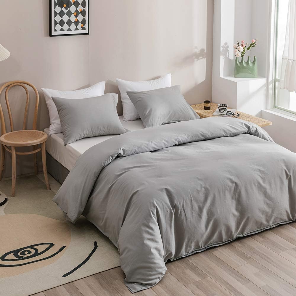 Wellboo – Juego de edredón de tamaño King, ropa de cama de color gris plateado, gris pálido, para mujeres, hombres, niños, niñas, adultos y
