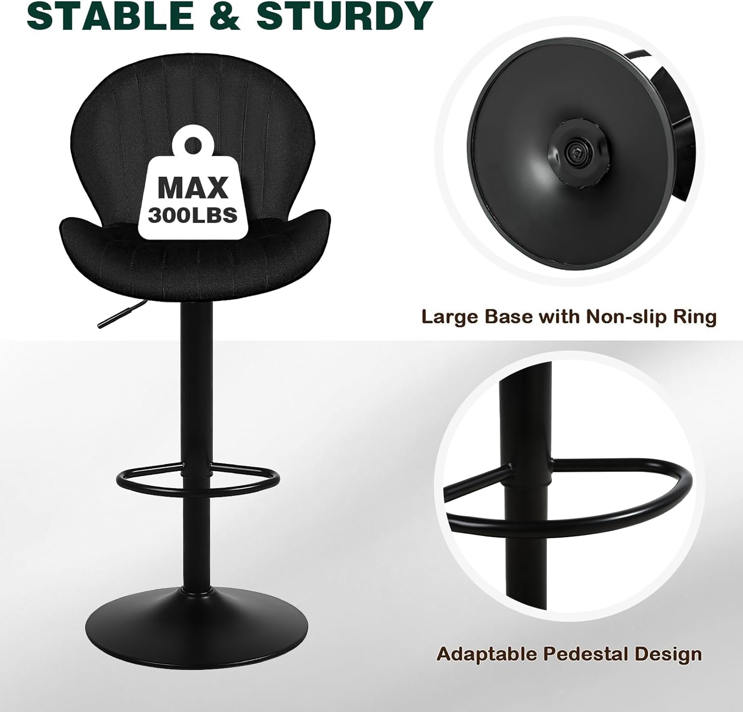 Youhauchair Juego de 2 taburetes de bar modernos, taburetes de bar giratorios de altura ajustable de terciopelo, sillas de encimera de isla de