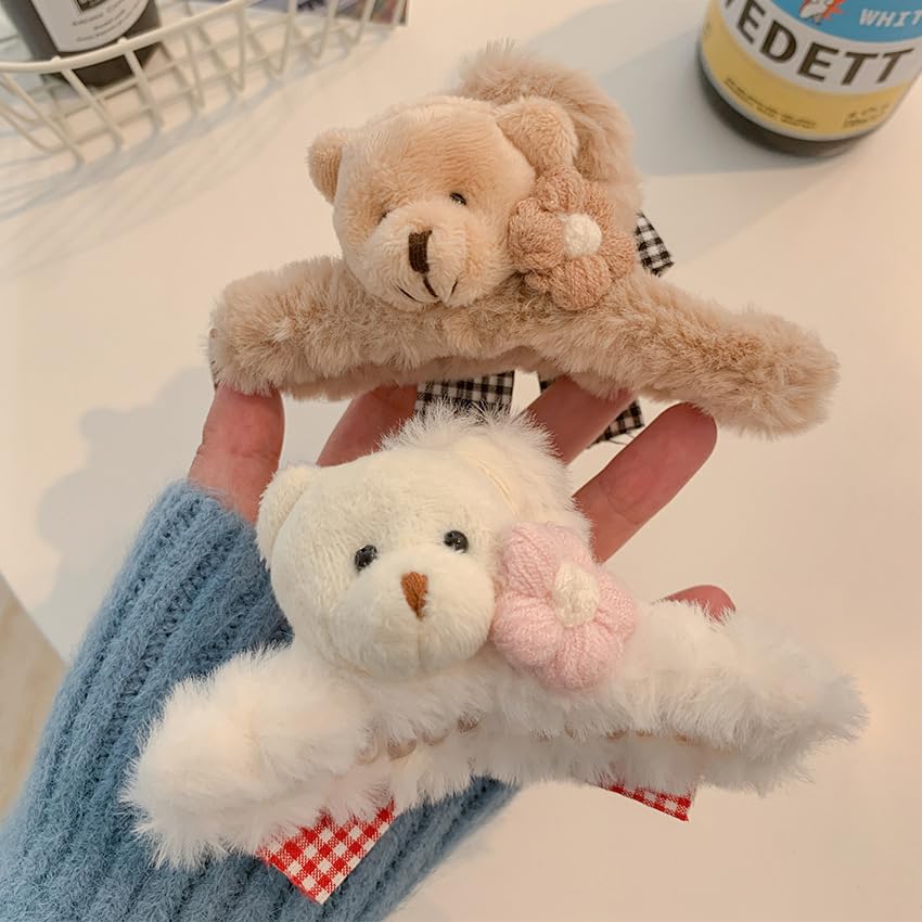 Pinzas para el pelo de oso de felpa, multicolor, pinzas grandes para el cabello, lindas pinzas de peluche esponjosas para muñeca para atrapar el